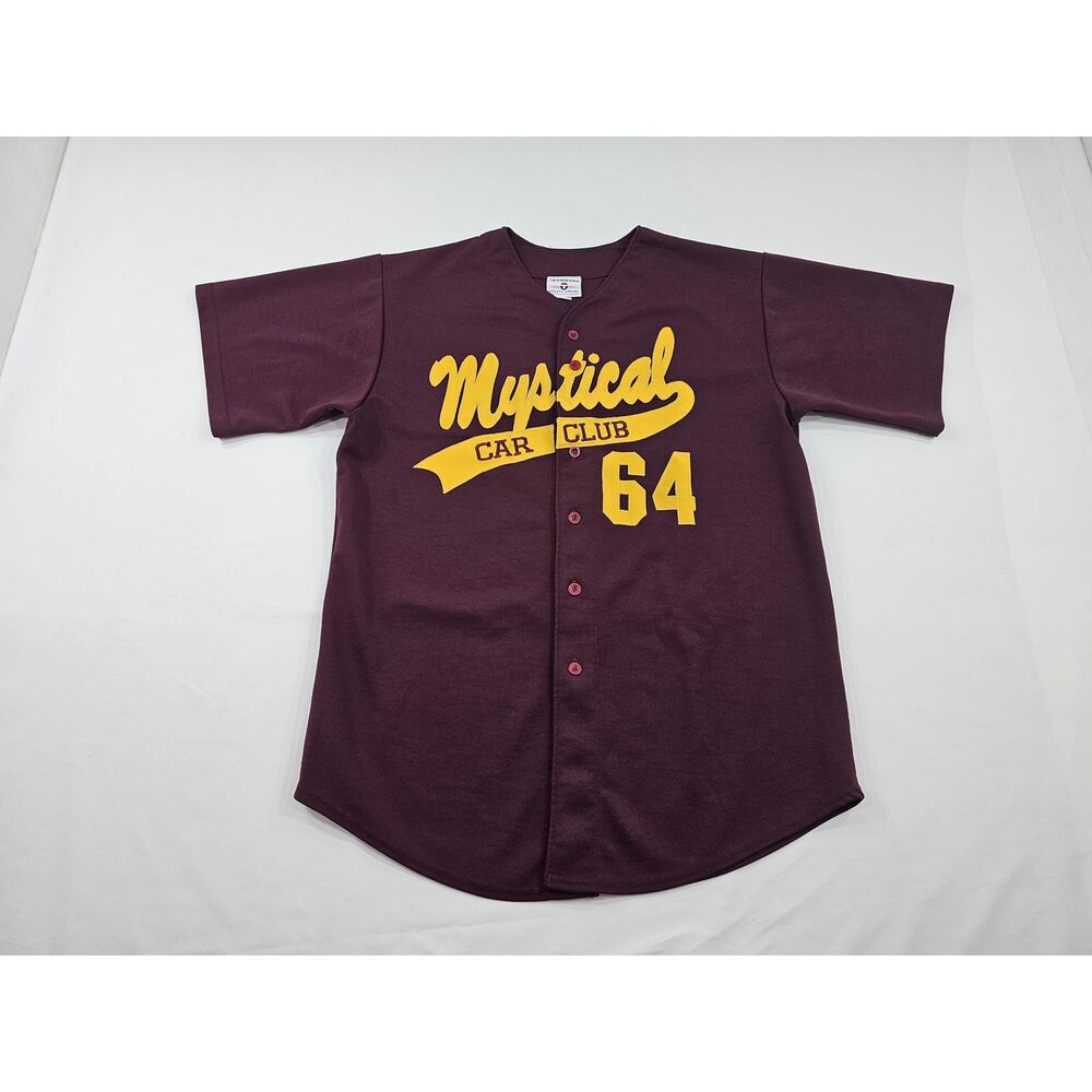 Vintage Mystical Car Club Baseball Jersey Style Shirt Maroon Gold Sz XL